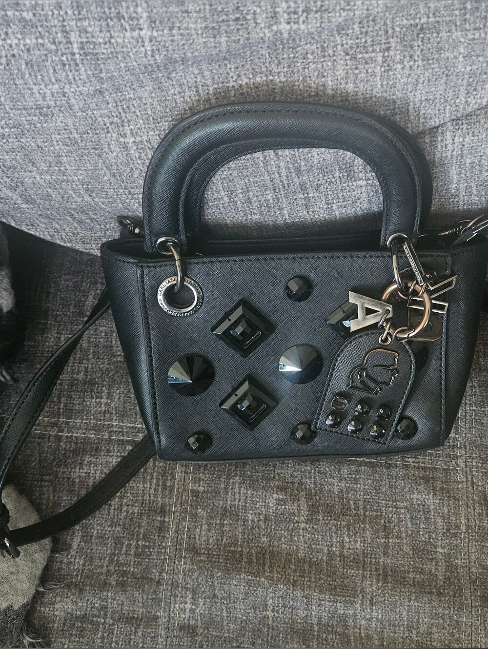 Rare Authentic Karl Lagerfield Mini Black Tote. Saffiano Leather.